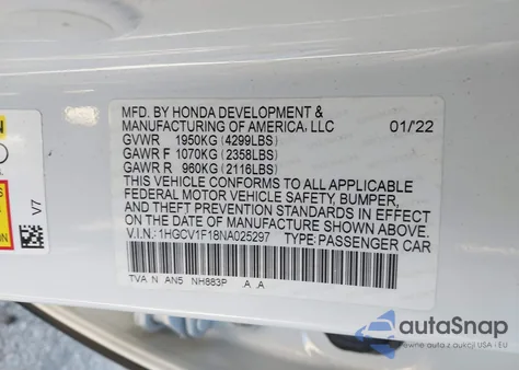 2022 Honda Accord Lx from USA, damaged, VIN 1HGCV1F18NA025297